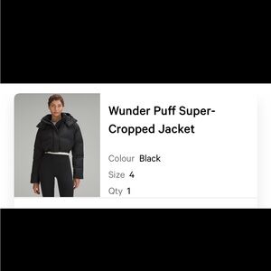 Lululemon Wunder Puff Super Cropped Jacket